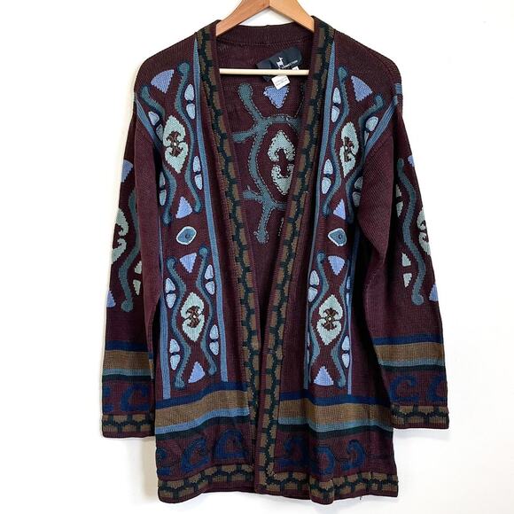 Peruvian Connection Artsy Women Cardigan Sweater Size M Brown Pima Cotton Jacket - Picture 1 of 10